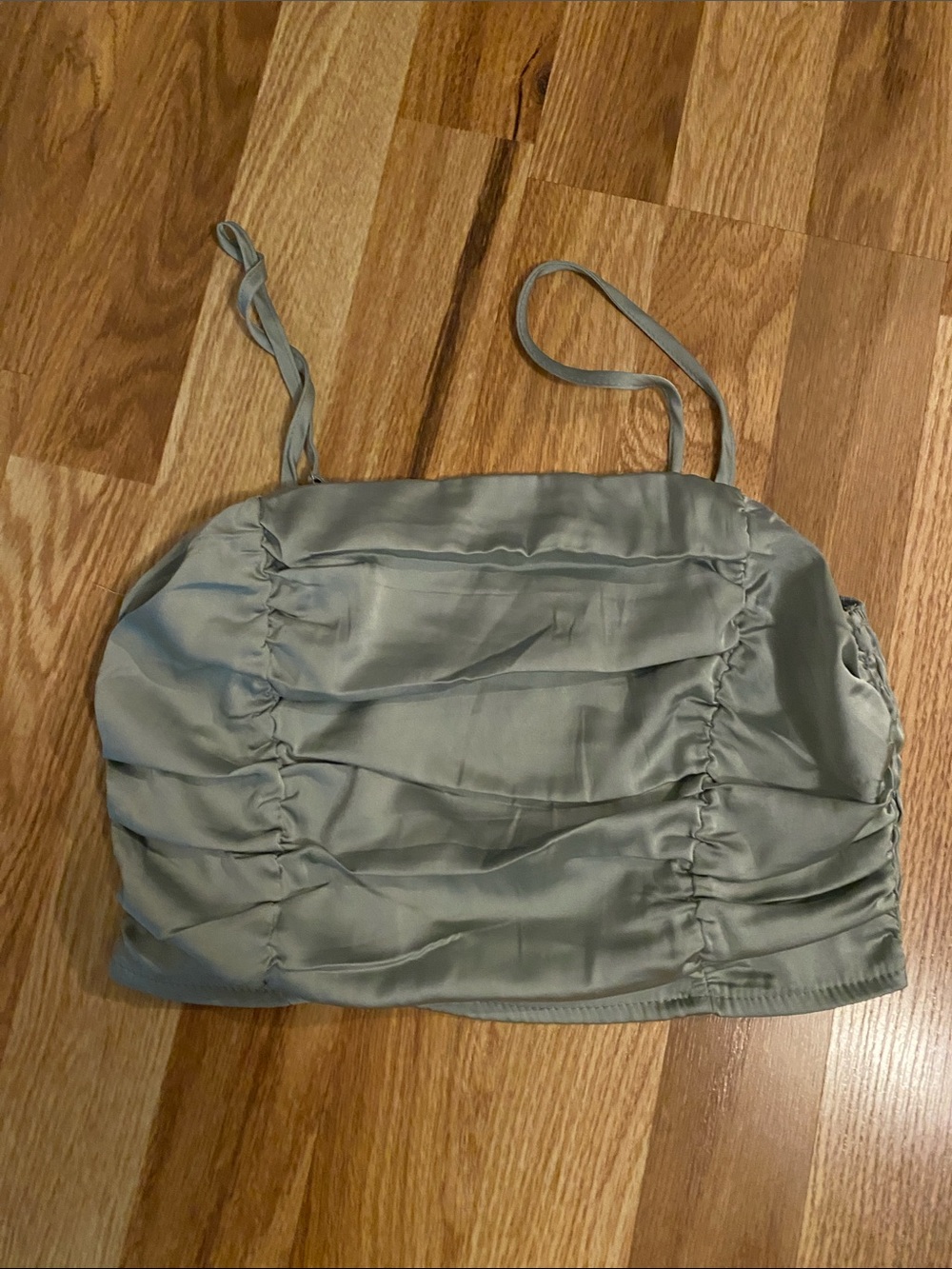Women's Ruched Satin Cami Top in Sage Green